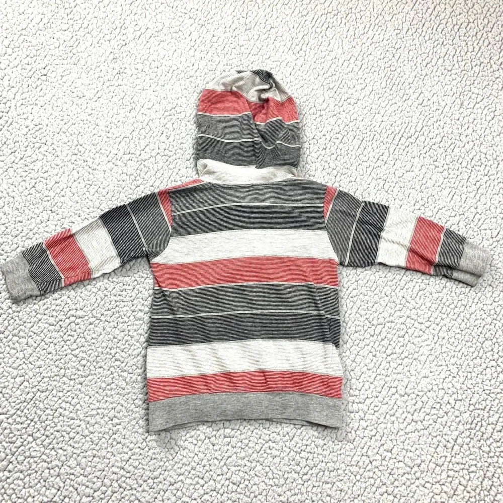 Carter's Hoodie Boys 3T Grey Red Striped Cotton Long Sleeve Kangaroo Pocket